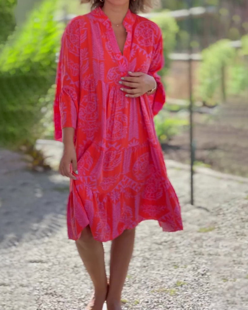 Robe avec manches 3/4 et imprimé bohème géométrique