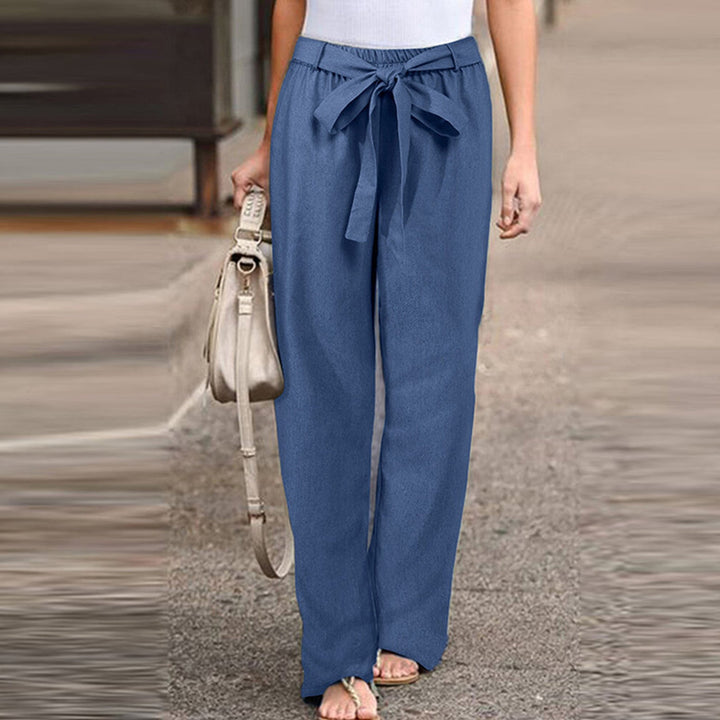 Pantalon léger en lin avec ceinture à nouer – Pantalon d'été aéré à jambes larges