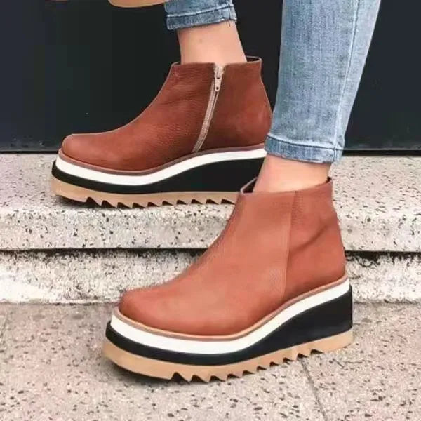 Bottines à plateforme pour femmes – Bottines à la mode avec semelle en zigzag et fermeture éclair