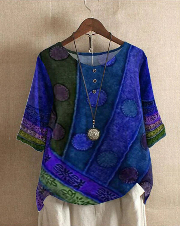 Tunica Boho Donna – Top lungo con motivo etnico e abbottonatura | Casual e colorato