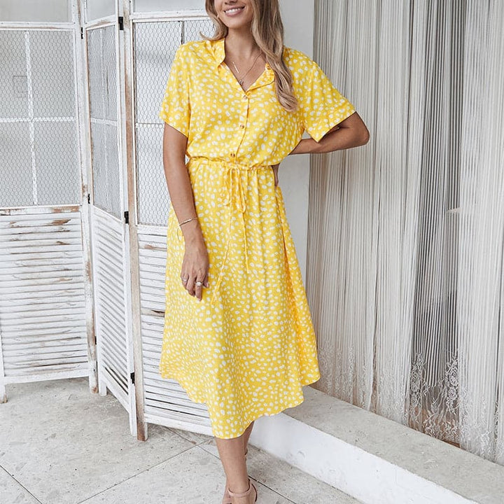 Robe Midi à Pois Savannah Breeze – Élégance Ludique et Confort Estival