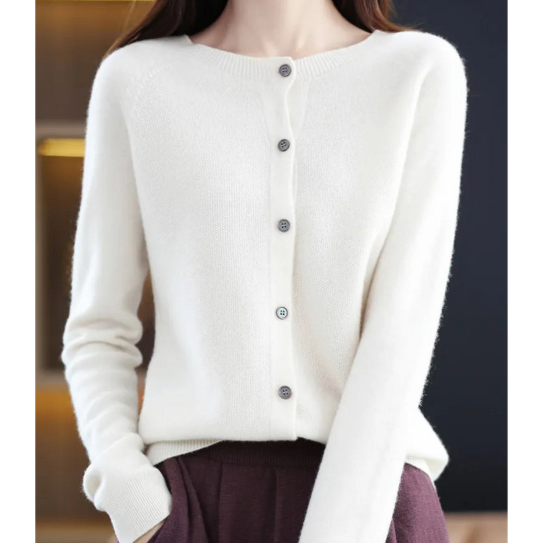 Cardigan en maille à col rond pour femmes en pure laine mérinos