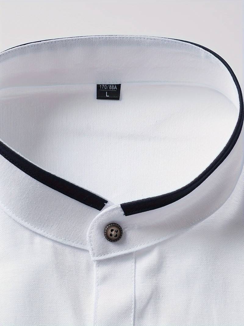 Chemise homme avec détails contrastés et col montant – Chemise à manches longues moderne pour affaires, quotidien et smart casual
