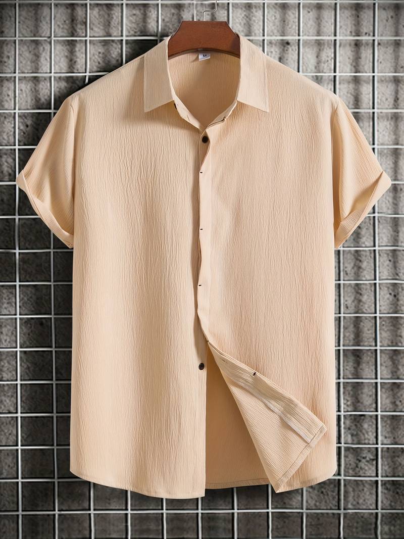 Chemise homme à manches courtes avec patte de boutonnage – Chemise d'été aérée en tissu structuré style décontracté