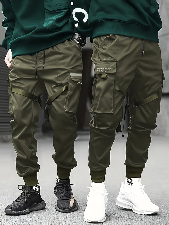 Herren Cargohose mit Taschen & Kordelzug – Streetwear Jogger Pants im Techwear-Stil – Lockere Freizeithose mit Bündchen für Alltag & Urban Look