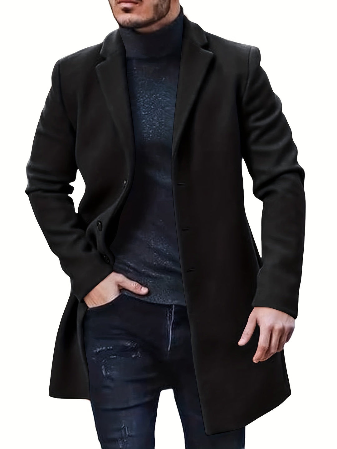 Trench-coat mi-long décontracté à boutons pour hommes | Parfait pour les jours décontractés