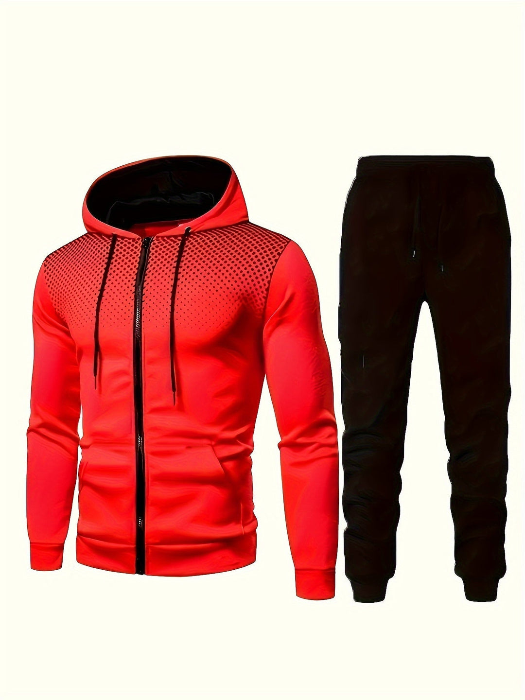 Casual fleece sweatshirt tracksuit with hood, long-sleeved and drawstring pants for men | Perfect for leisure activities