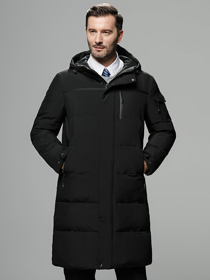 Veste d'hiver élégante noire non extensible avec rabat à fermeture éclair et poches pour hommes | Idéale pour l'hiver