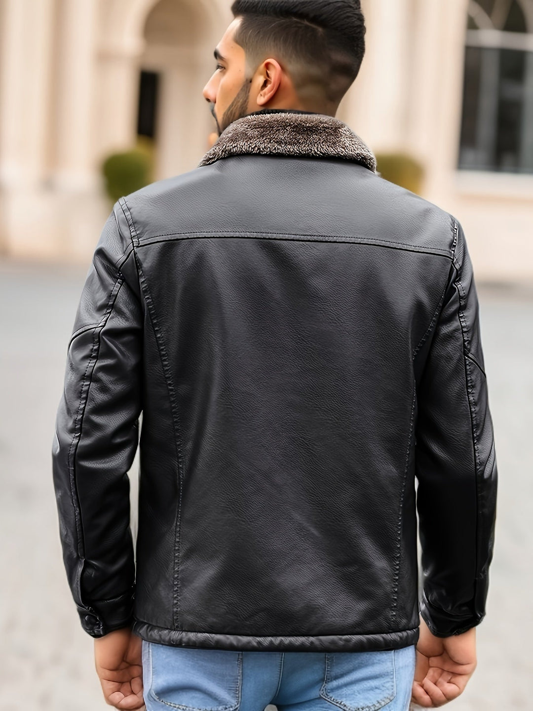 Casual Fleece Gefütterte PU Lederjacke Mit Schicker Reißverschlusstasche Für Herren | Perfekt für Casual Tage