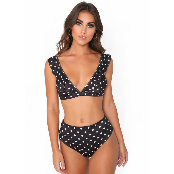 Ensemble bikini rétro pour femmes avec pois & taille haute – design volanté ludique pour plage & piscine