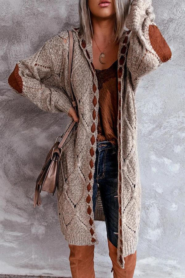 Elle - Cardigan lungo con toppe sui gomiti