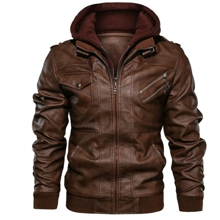Veste en cuir chaude avec capuche pour hommes | Parfaite pour les activités de plein air