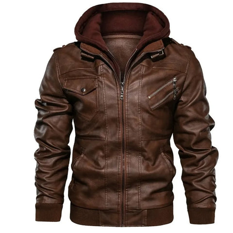Veste en cuir chaude avec capuche pour hommes | Parfaite pour les activités de plein air