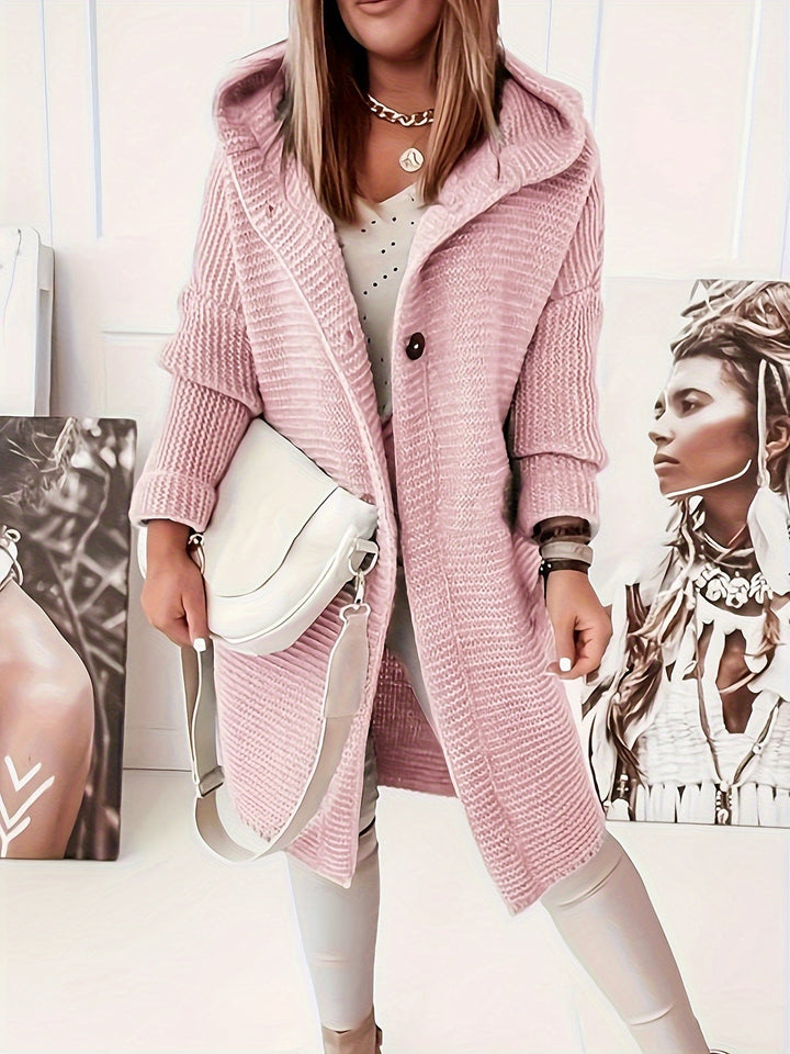 Lässiger Knielanger Kapuzen Wolle Strickjacke Für Damen | Perfekt für lässige Tage