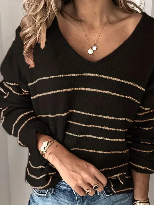 Mace | Modischer V-Ausschnitt Pullover mit Streifen für Damen