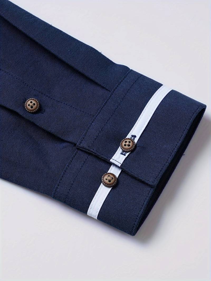 Chemise homme avec détails contrastés et col montant – Chemise à manches longues moderne pour affaires, quotidien et smart casual