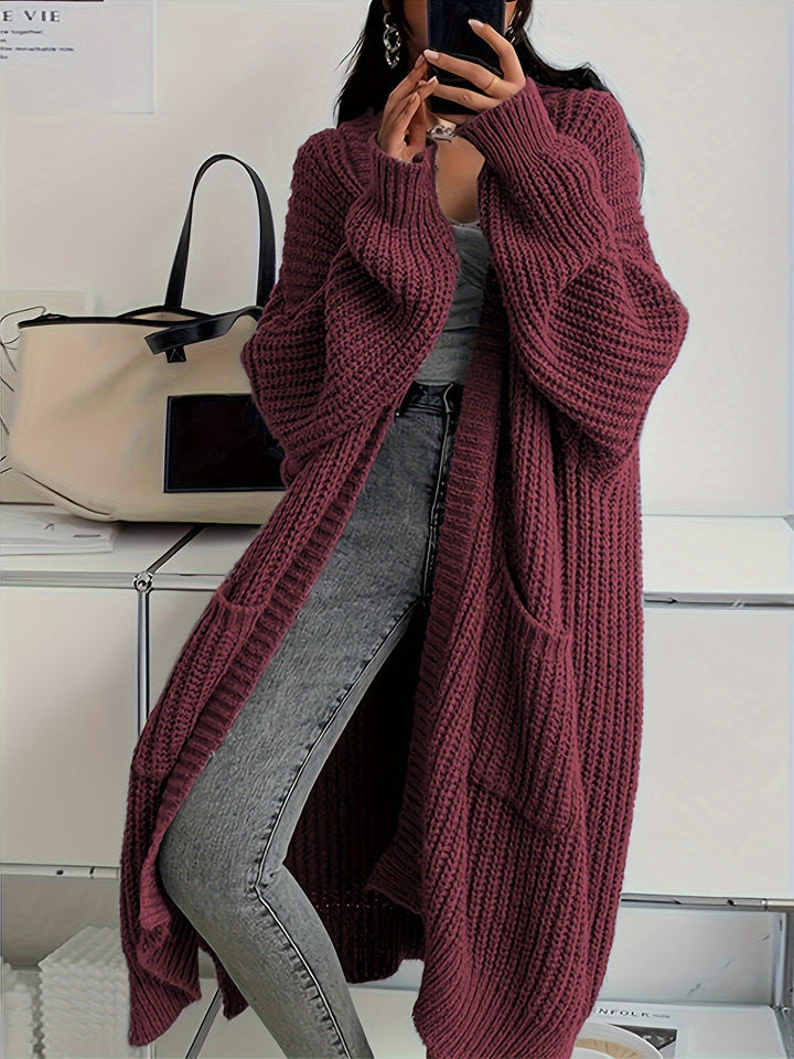 Lässiger Lange Aufgenähte Taschen Wolle Strickjacke Für Damen | Perfekt für Alltag