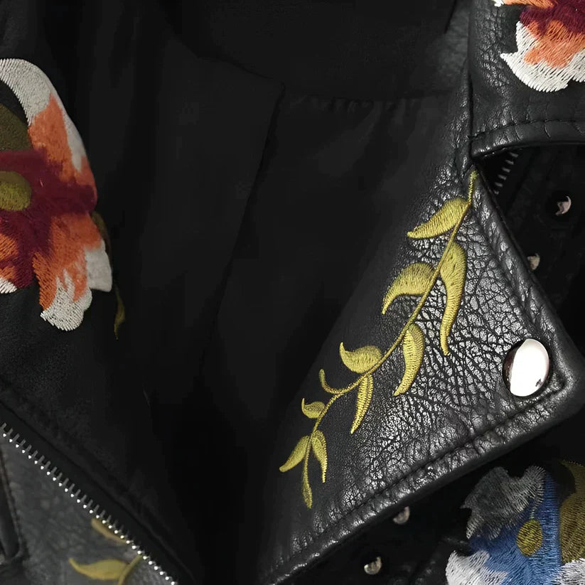 Vintage Lederjacke mit Blumen für Damen | Perfekt für den Alltag