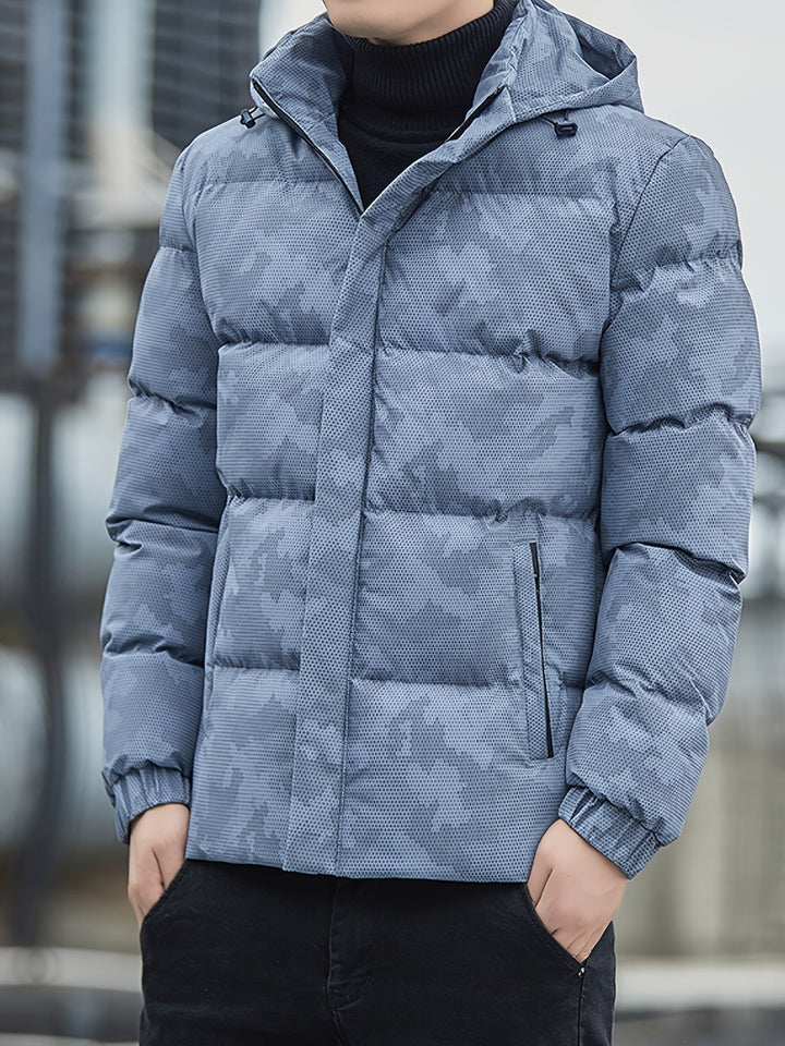 Veste d'hiver matelassée décontractée en coton avec fermeture éclair et capuche amovible pour hommes | Parfaite pour les activités de plein air