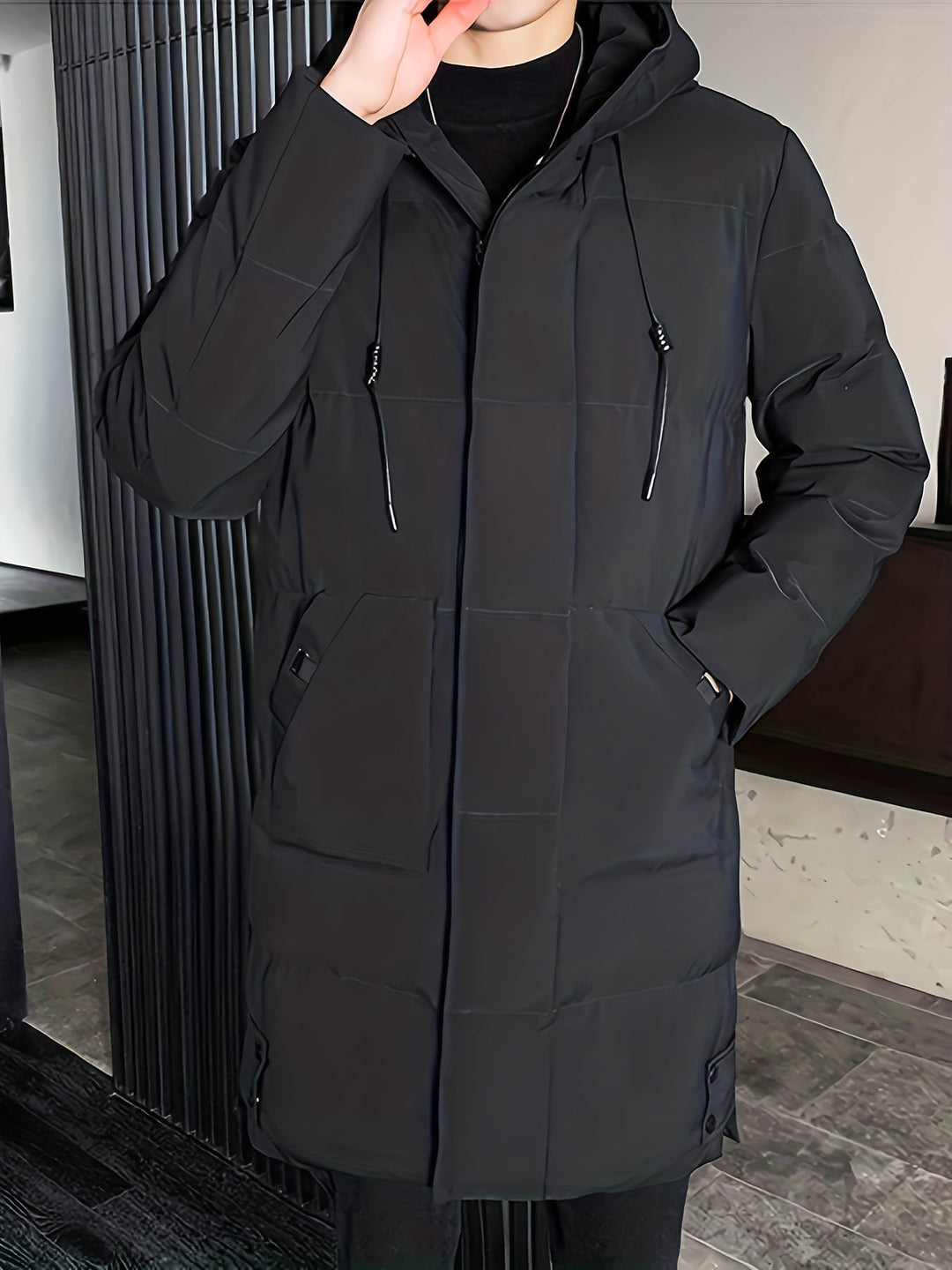 Manteau d'hiver à capuche mi-long chaud pour hommes | Parfait pour les activités de plein air