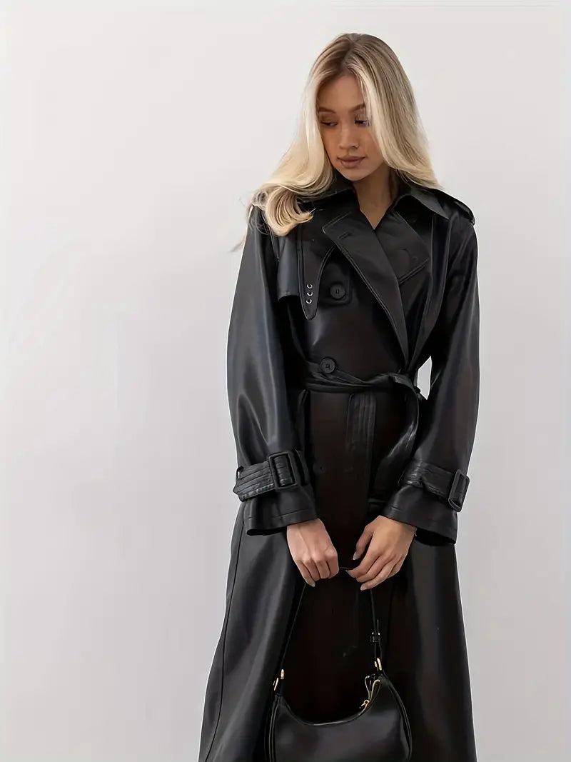 Winona - Trenchcoat veste en cuir avec ceinture