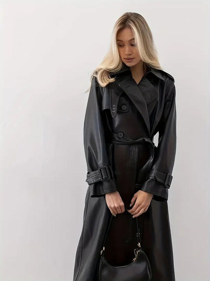 Cappotto chic in ecopelle vegana con cintura | Perfetto per l'inverno per donna