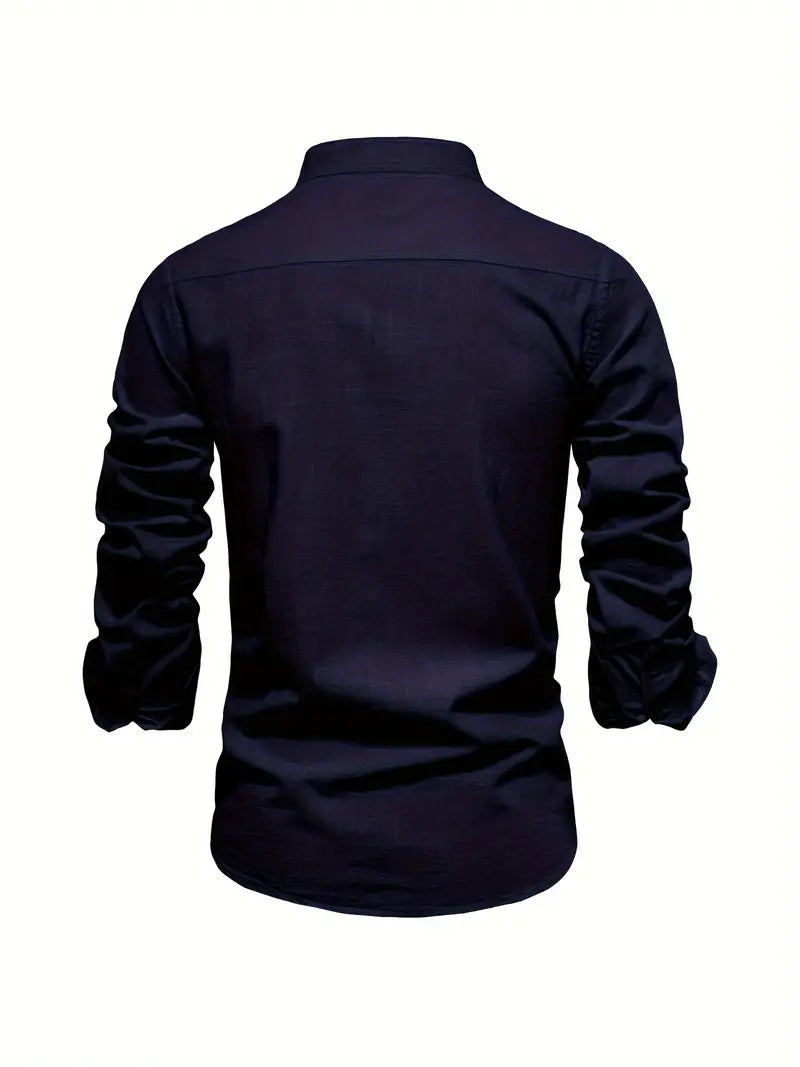 Chemise homme avec col montant – Chemise à manches longues slim fit pour affaires, loisirs et événements