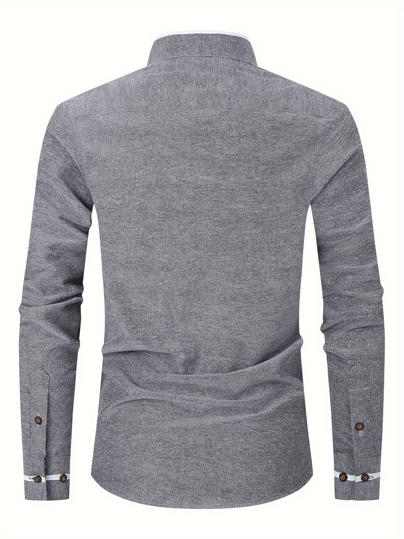 Chemise homme avec détails contrastés et col montant – Chemise à manches longues moderne pour affaires, quotidien et smart casual
