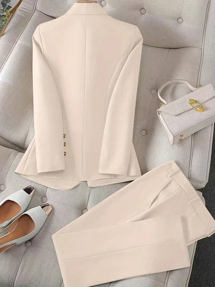 Set elegante completo due pezzi blazer e pantaloni tinta unita per donna | Ideale per occasioni formali