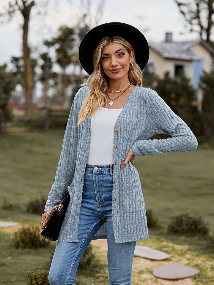 Lässiger warmer gerippter Baumwolle Strickcardigan für Damen | Perfekt für lässige Tage