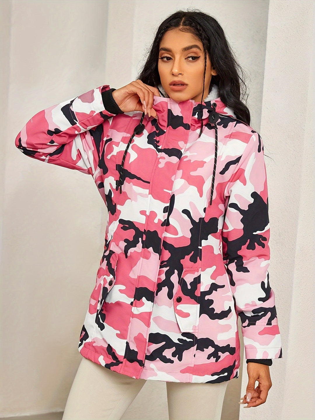 Elegant fleece parka winter jacket with hood for women | Perfect for outdoor activities