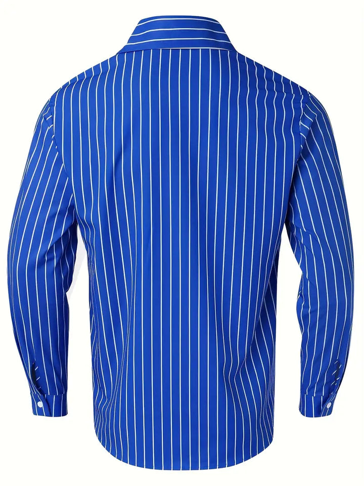 Chemise homme à manches longues avec motif à rayures – Chemise slim fit business & soirée avec col – Chemise décontractée élégante avec patte de boutonnage