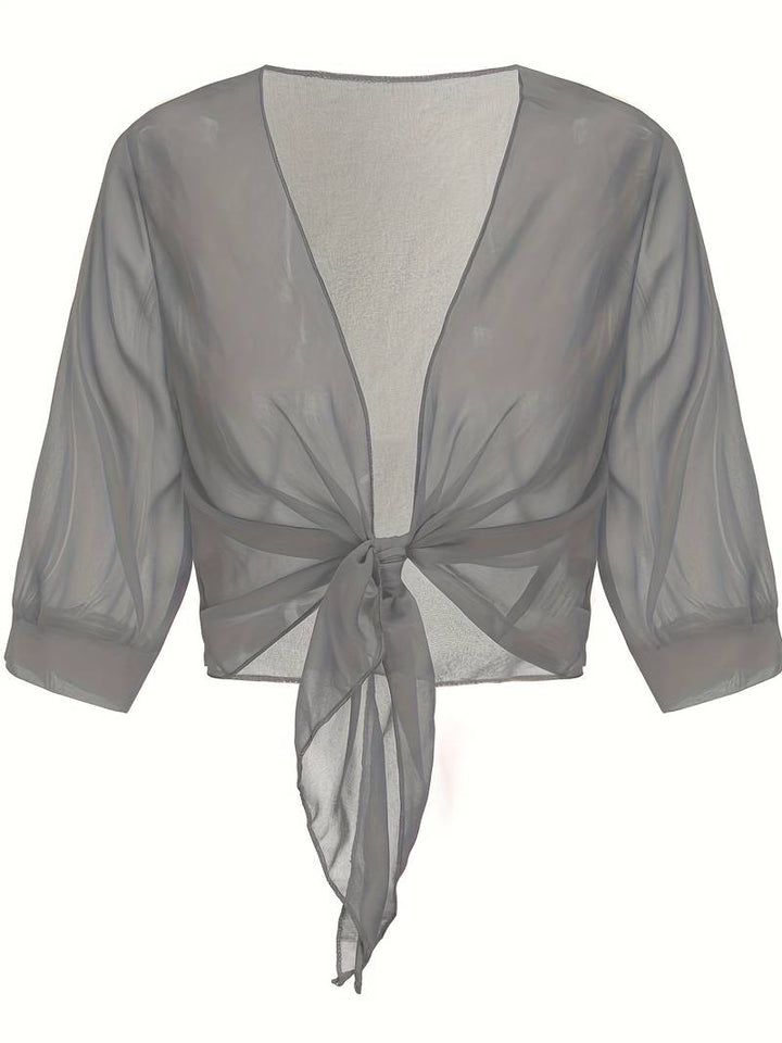 Bolero in chiffon da donna con nodo a fiocco – giacca corta trasparente per abiti da sera e outfit estivi
