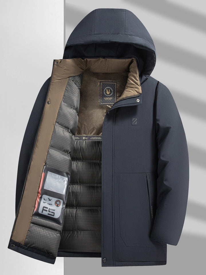Veste d'hiver matelassée à capuche décontractée à manches longues avec fermeture éclair pour hommes | Parfaite pour les activités de plein air