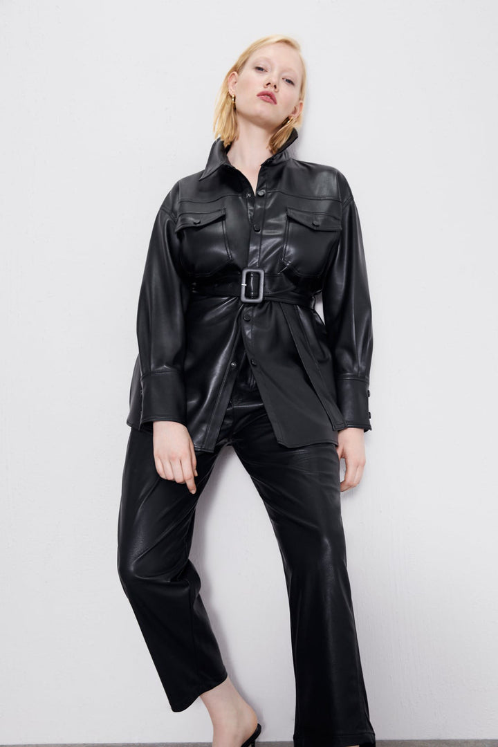 Casual Mittellange Lederjacke Mit Gürtel Für Damen | Perfekt für Casual Days
