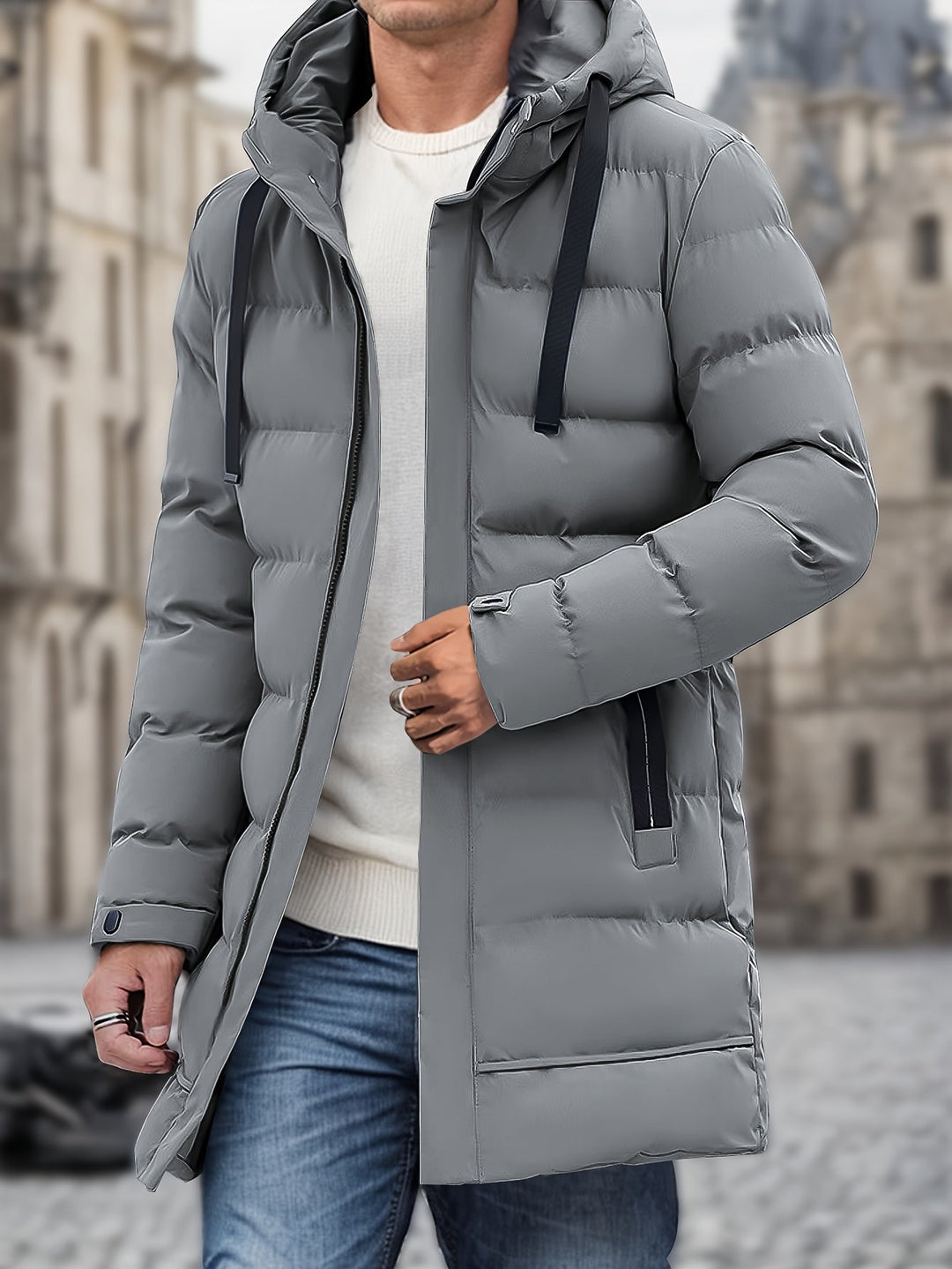 Veste d'hiver matelassée longue chaude à capuche pour hommes | Parfaite pour les activités de plein air
