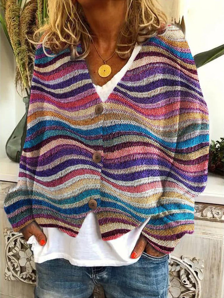 Cardigan en maille avec motif ondulé et patte de boutonnage – style bohème pour looks décontractés