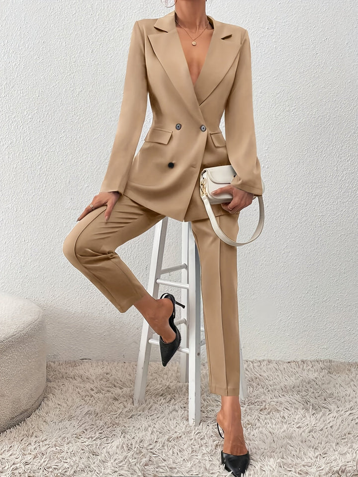 Eleganter Blazer & Schrägtaschen Hosen Outfit Set Für Damen | Für Formelle Anlässe