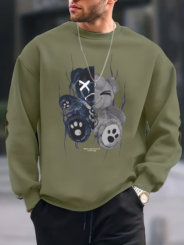 Oversize Sweatshirt mit Bärenmotiv – Streetwear Pullover für Herren mit Print “Have a Good Mood Every Day”
