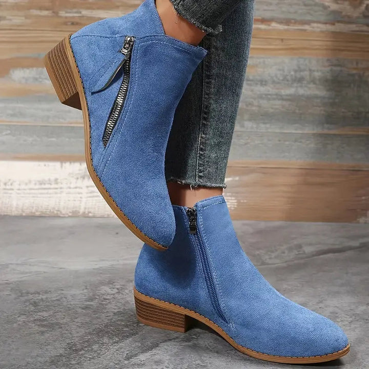 Stylische Wildleder Stiefeletten mit Reissverschluss und Absatz für Damen | Ideal für Herbst/Winter