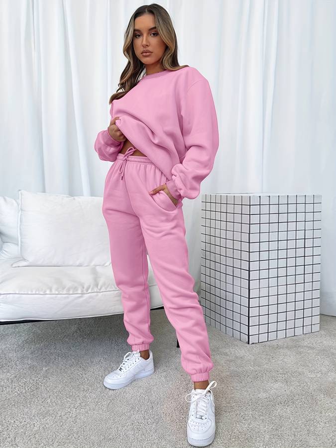 Ensemble sweat deux pièces pour femme – Pull oversize & pantalon de jogging rose pour lounge & style urbain