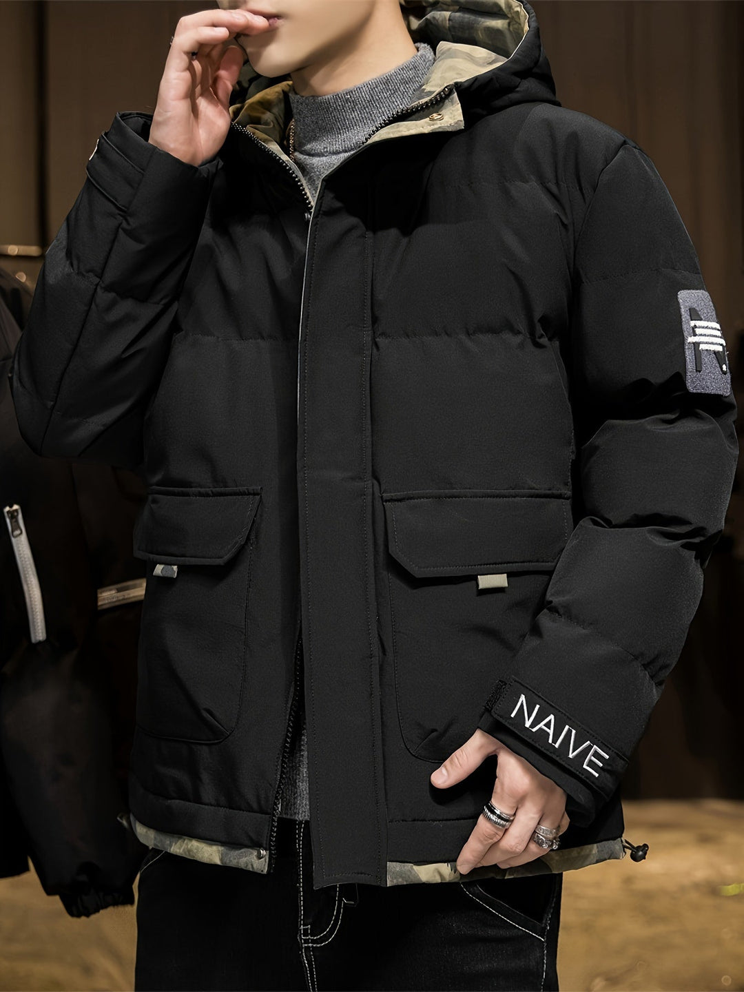 Veste d'hiver à capuche camouflage élégante pour hommes | Parfaite pour les activités de plein air
