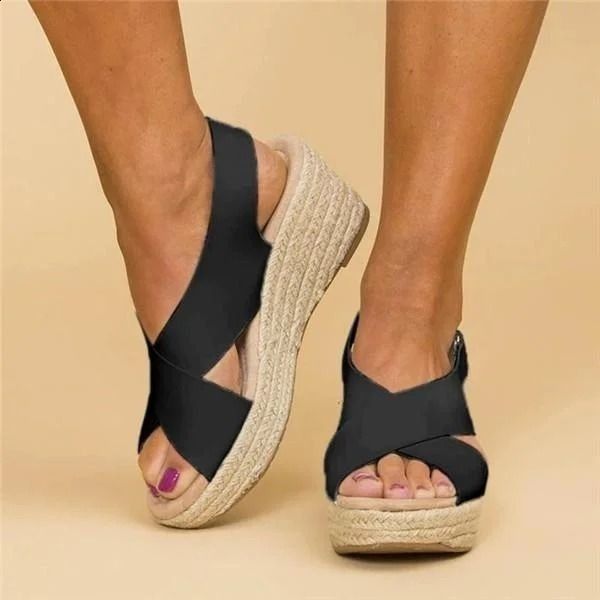 Espadrilles compensées pour femmes – sandales compensées d'été confortables avec brides croisées et semelle en jute pour la plage et la ville