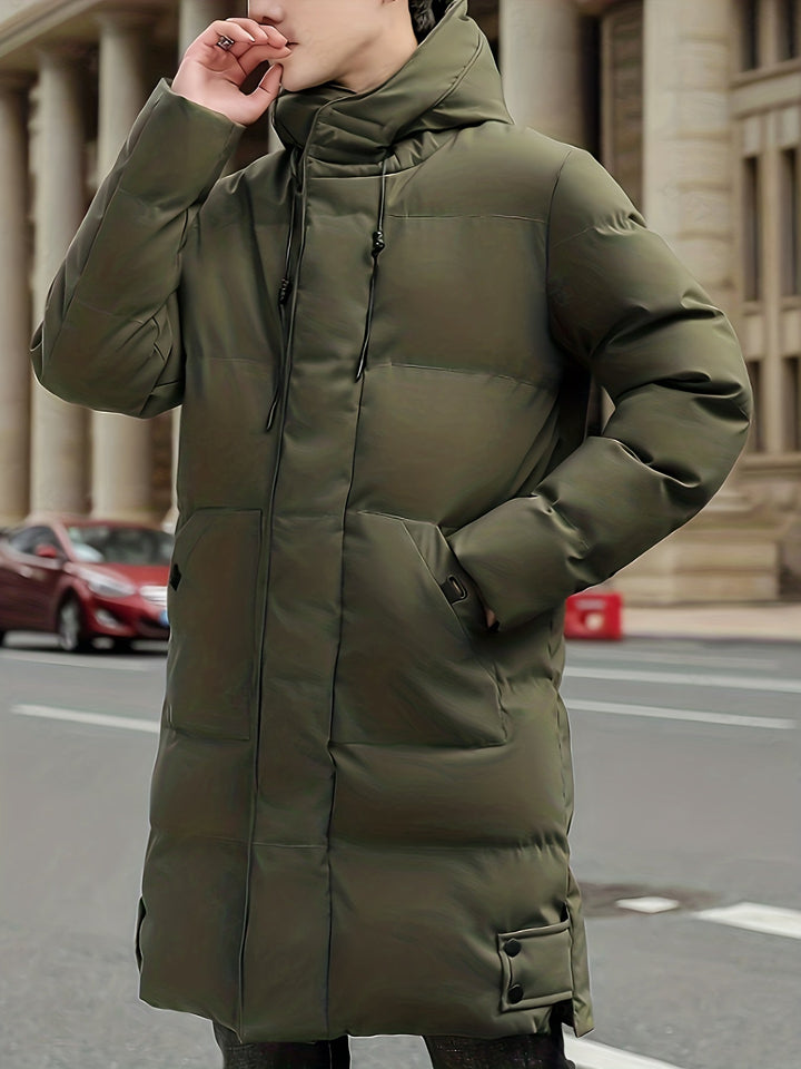 Manteau d'hiver à capuche mi-long chaud pour hommes | Parfait pour les activités de plein air