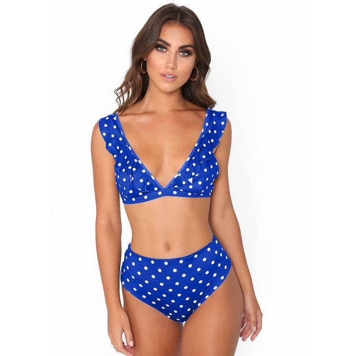 Ensemble bikini rétro pour femmes avec pois & taille haute – design volanté ludique pour plage & piscine