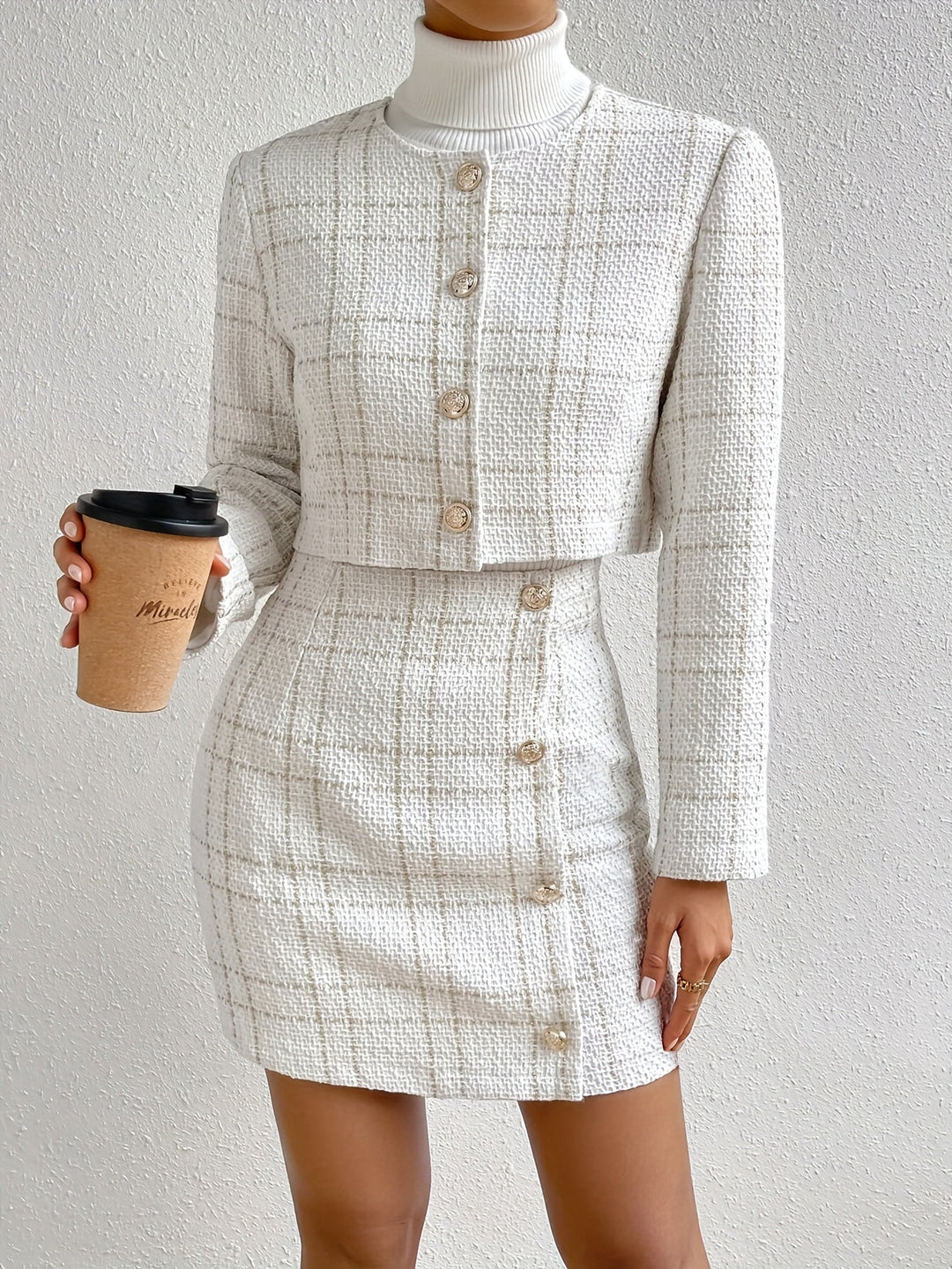 Set elegante di outfit in tweed a quadri per donna | Per occasioni formali