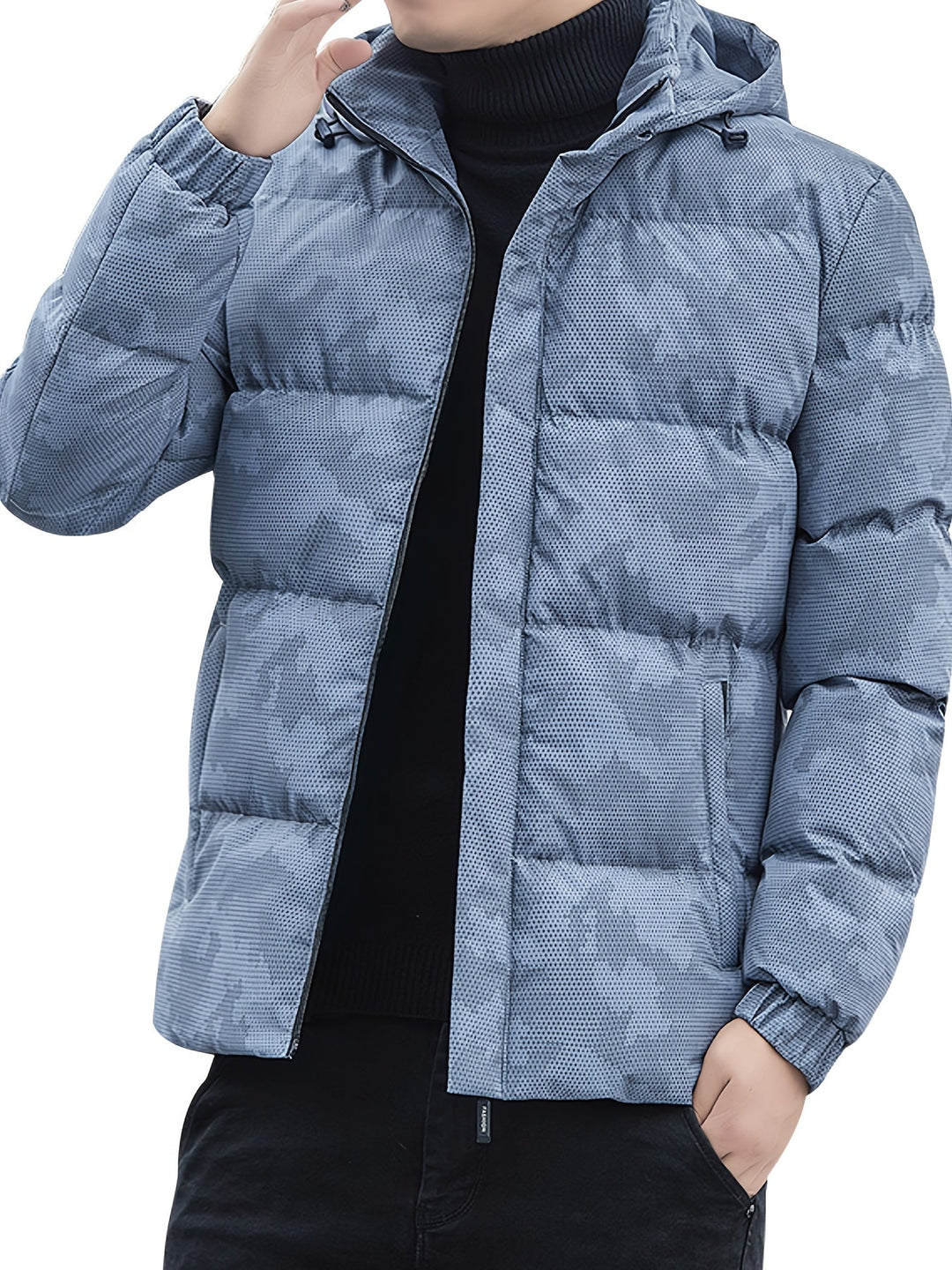 Veste d'hiver matelassée décontractée en coton avec fermeture éclair et capuche amovible pour hommes | Parfaite pour les activités de plein air