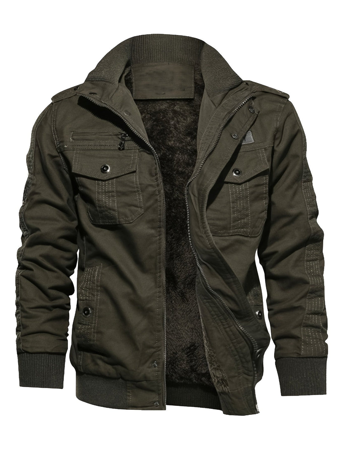 Veste d'hiver rétro à col montant avec fermeture éclair à manches longues décontractée pour hommes | Parfait pour les loisirs
