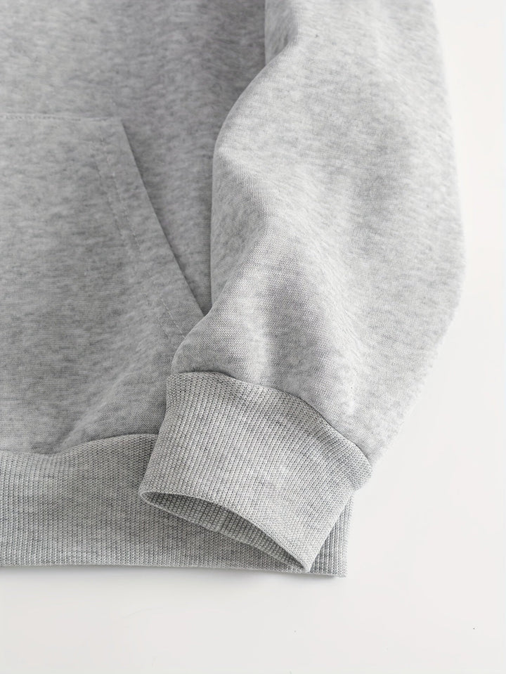 Stilvoller grauer Pullover Hoodie mit Kapuze und Backprint für Damen | Perfekt für den Alltag