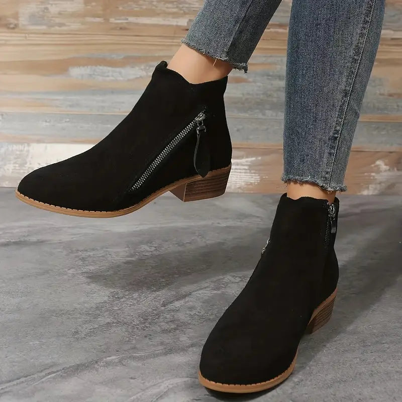 Stylische Wildleder Stiefeletten mit Reissverschluss und Absatz für Damen | Ideal für Herbst/Winter
